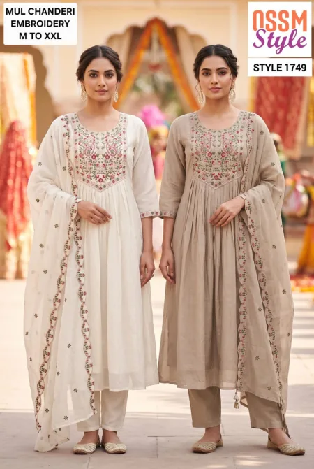 1749 And 1750 By Ossm Style Mul Chanderi Kurtis Set Size Combo